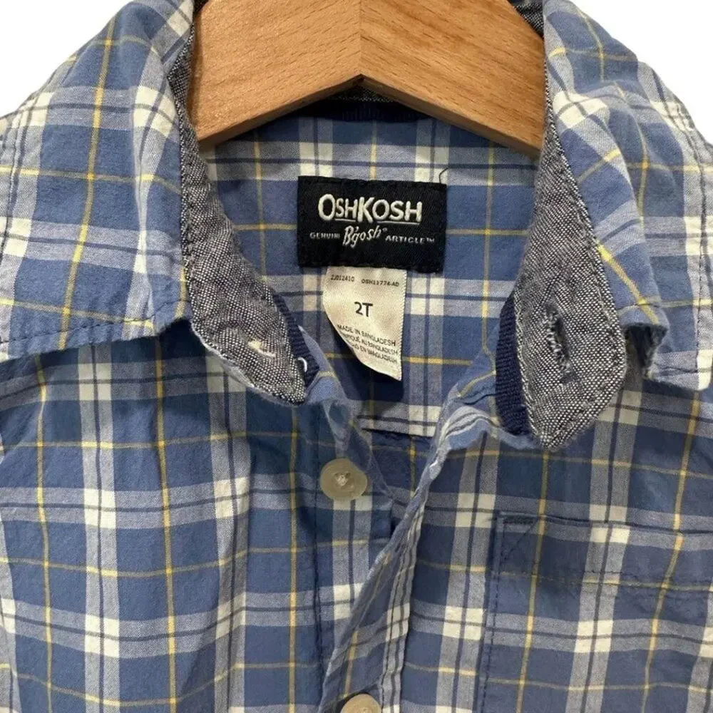 OshKosh B'gosh Long Sleeve Button Down Plaid Shirt White, Blue 2T